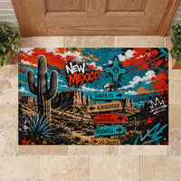 New Mexico Desert Road Sign Rubber Doormat Zia Symbol Grunge Paint Splatter Travel Graphic