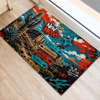 New Mexico Desert Road Sign Rubber Doormat Zia Symbol Grunge Paint Splatter Travel Graphic