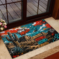 New Mexico Desert Road Sign Rubber Doormat Zia Symbol Grunge Paint Splatter Travel Graphic