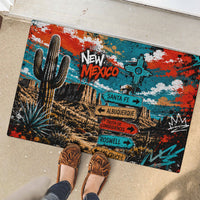 New Mexico Desert Road Sign Rubber Doormat Zia Symbol Grunge Paint Splatter Travel Graphic