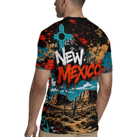 New Mexico Desert Road Sign Rugby Jersey Zia Symbol Grunge Paint Splatter Travel Graphic