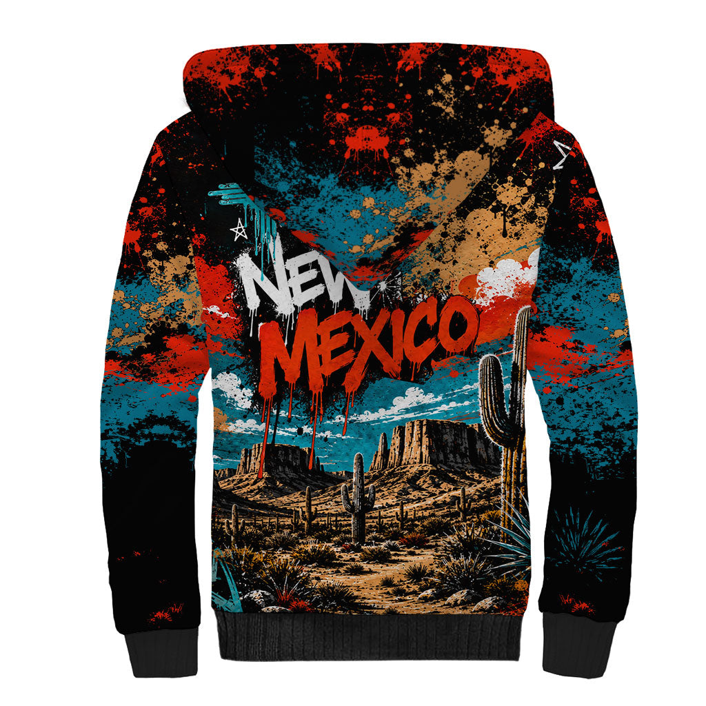New Mexico Desert Road Sign Sherpa Hoodie Zia Symbol Grunge Paint Splatter Travel Graphic