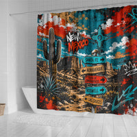 New Mexico Desert Road Sign Shower Curtain Zia Symbol Grunge Paint Splatter Travel Graphic
