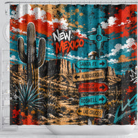 New Mexico Desert Road Sign Shower Curtain Zia Symbol Grunge Paint Splatter Travel Graphic