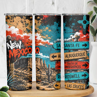 New Mexico Desert Road Sign Skinny Tumbler Zia Symbol Grunge Paint Splatter Travel Graphic