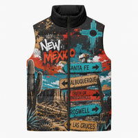 New Mexico Desert Road Sign Sleeveless Puffer Jacket Zia Symbol Grunge Paint Splatter Travel Graphic