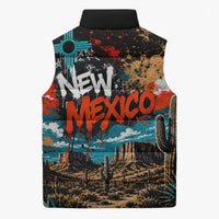 New Mexico Desert Road Sign Sleeveless Puffer Jacket Zia Symbol Grunge Paint Splatter Travel Graphic