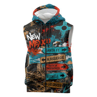 New Mexico Desert Road Sign Sleeveless Zip Hoodie Zia Symbol Grunge Paint Splatter Travel Graphic