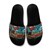 New Mexico Desert Road Sign Slide Sandals Zia Symbol Grunge Paint Splatter Travel Graphic