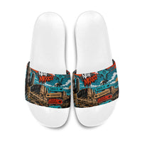 New Mexico Desert Road Sign Slide Sandals Zia Symbol Grunge Paint Splatter Travel Graphic