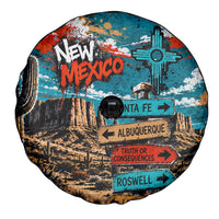 New Mexico Desert Road Sign Spare Tire Cover Zia Symbol Grunge Paint Splatter Travel Graphic
