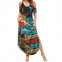 New Mexico Desert Road Sign Summer Maxi Dress Zia Symbol Grunge Paint Splatter Travel Graphic