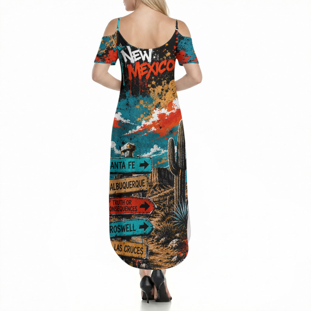 New Mexico Desert Road Sign Summer Maxi Dress Zia Symbol Grunge Paint Splatter Travel Graphic