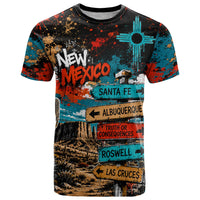 New Mexico Desert Road Sign T Shirt Zia Symbol Grunge Paint Splatter Travel Graphic