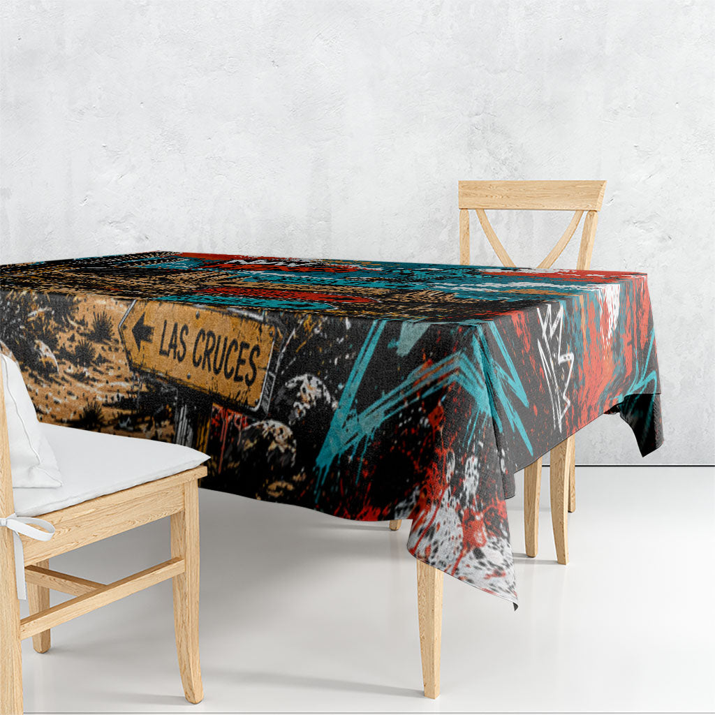 New Mexico Desert Road Sign Tablecloth Zia Symbol Grunge Paint Splatter Travel Graphic