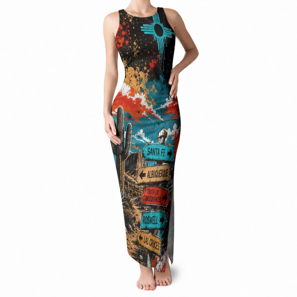 New Mexico Desert Road Sign Tank Maxi Dress Zia Symbol Grunge Paint Splatter Travel Graphic
