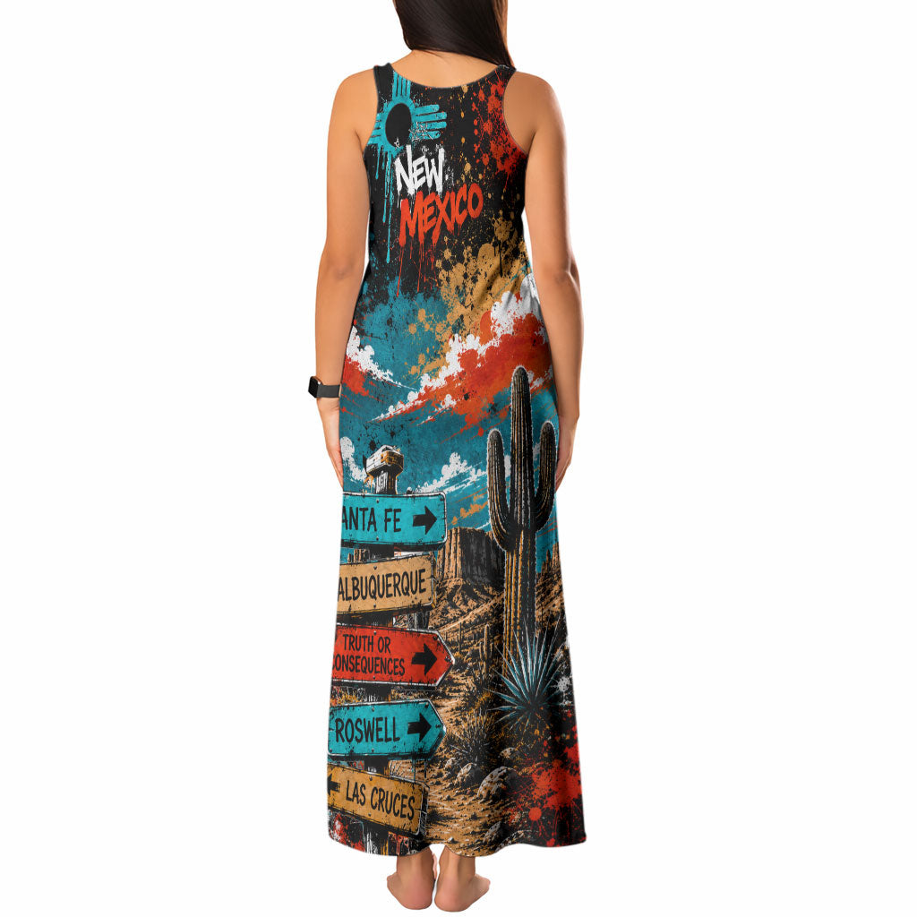New Mexico Desert Road Sign Tank Maxi Dress Zia Symbol Grunge Paint Splatter Travel Graphic
