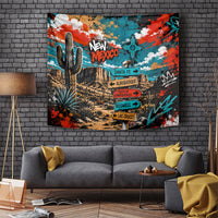 New Mexico Desert Road Sign Tapestry Zia Symbol Grunge Paint Splatter Travel Graphic
