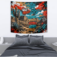 New Mexico Desert Road Sign Tapestry Zia Symbol Grunge Paint Splatter Travel Graphic