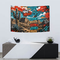 New Mexico Desert Road Sign Tapestry Zia Symbol Grunge Paint Splatter Travel Graphic