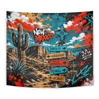 New Mexico Desert Road Sign Tapestry Zia Symbol Grunge Paint Splatter Travel Graphic