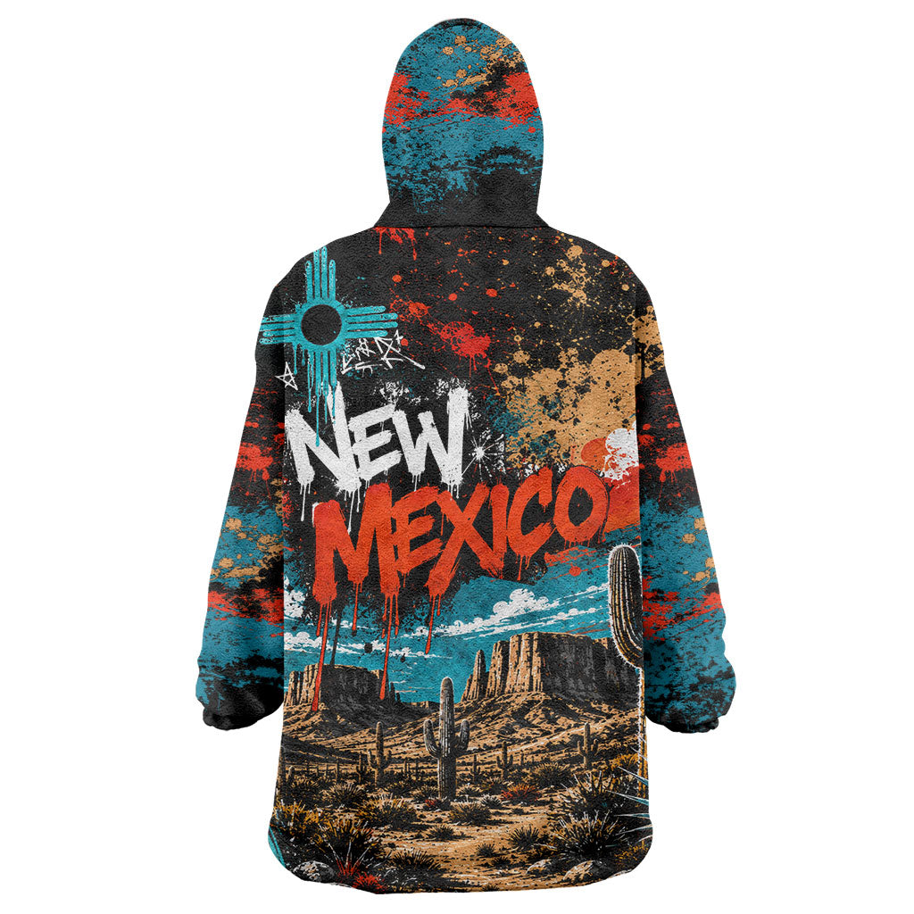 New Mexico Desert Road Sign Wearable Blanket Hoodie Zia Symbol Grunge Paint Splatter Travel Graphic