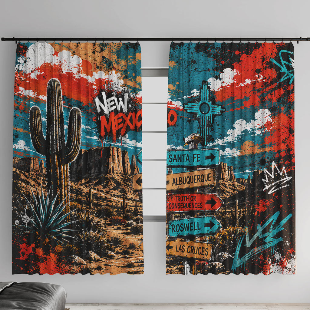 New Mexico Desert Road Sign Window Curtain Zia Symbol Grunge Paint Splatter Travel Graphic