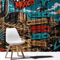 New Mexico Desert Road Sign Window Curtain Zia Symbol Grunge Paint Splatter Travel Graphic