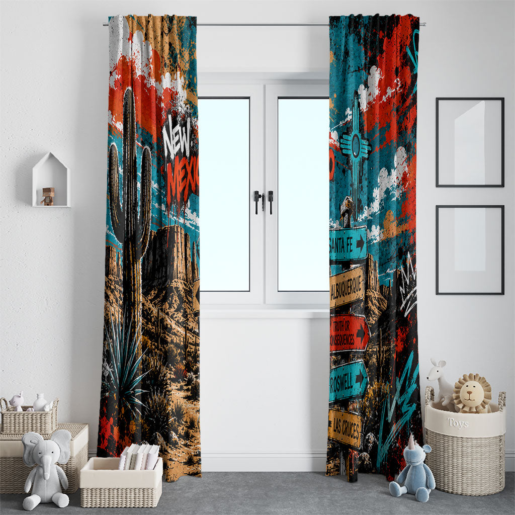 New Mexico Desert Road Sign Window Curtain Zia Symbol Grunge Paint Splatter Travel Graphic