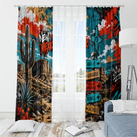 New Mexico Desert Road Sign Window Curtain Zia Symbol Grunge Paint Splatter Travel Graphic