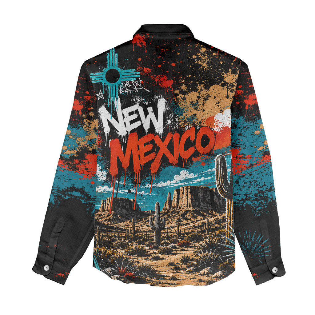 New Mexico Desert Road Sign Women Casual Shirt Zia Symbol Grunge Paint Splatter Travel Graphic