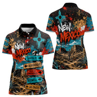 New Mexico Desert Road Sign Women Polo Shirt Zia Symbol Grunge Paint Splatter Travel Graphic
