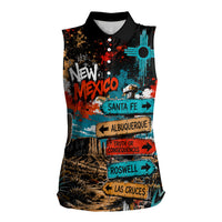 New Mexico Desert Road Sign Women Sleeveless Polo Shirt Zia Symbol Grunge Paint Splatter Travel Graphic