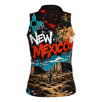 New Mexico Desert Road Sign Women Sleeveless Polo Shirt Zia Symbol Grunge Paint Splatter Travel Graphic