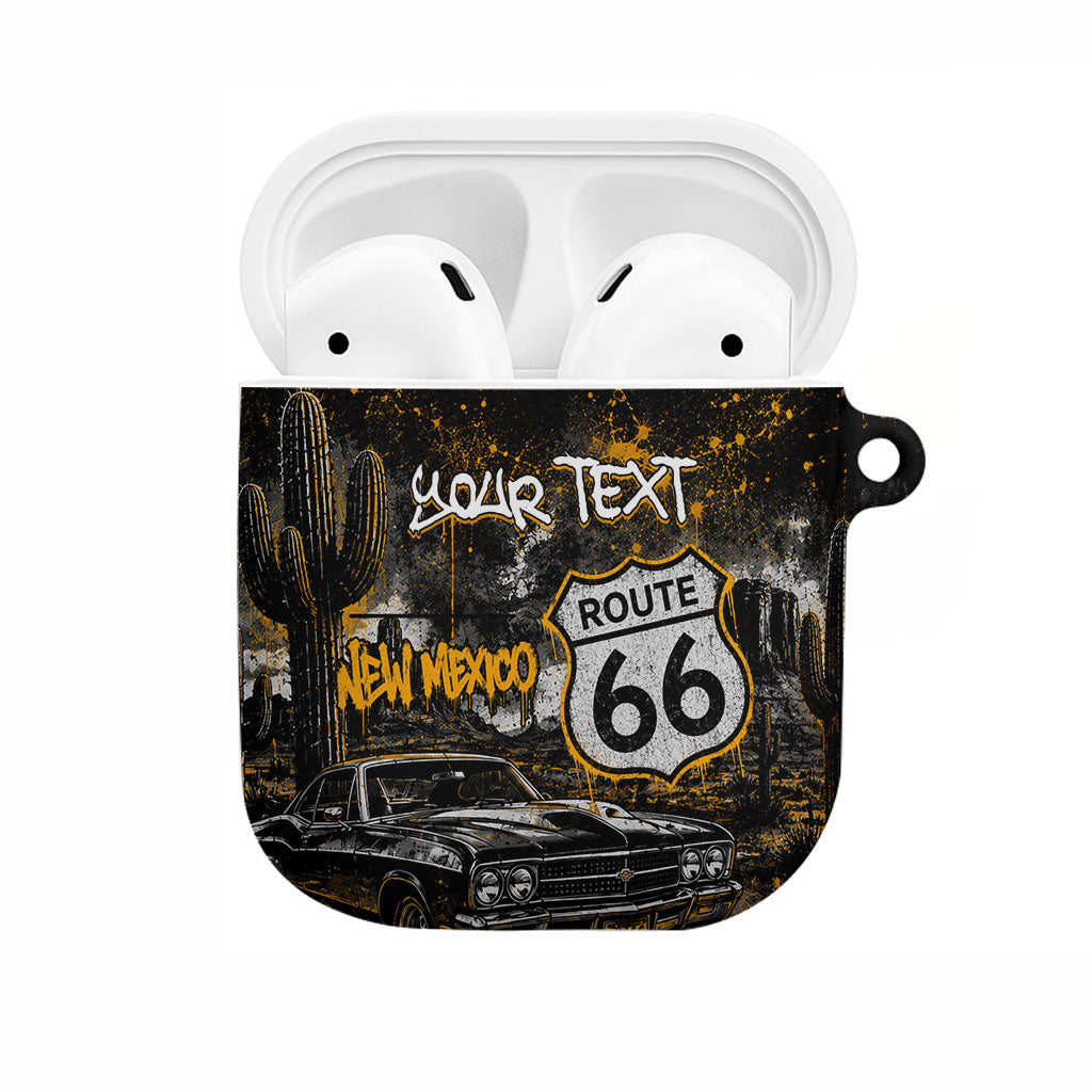 Personalized New Mexico Route 66 Classic Car AirPods Case Desert Cactus Grunge Paint Splatter Vintage Road Trip