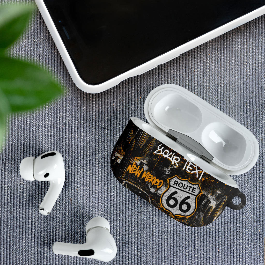 Personalized New Mexico Route 66 Classic Car AirPods Case Desert Cactus Grunge Paint Splatter Vintage Road Trip
