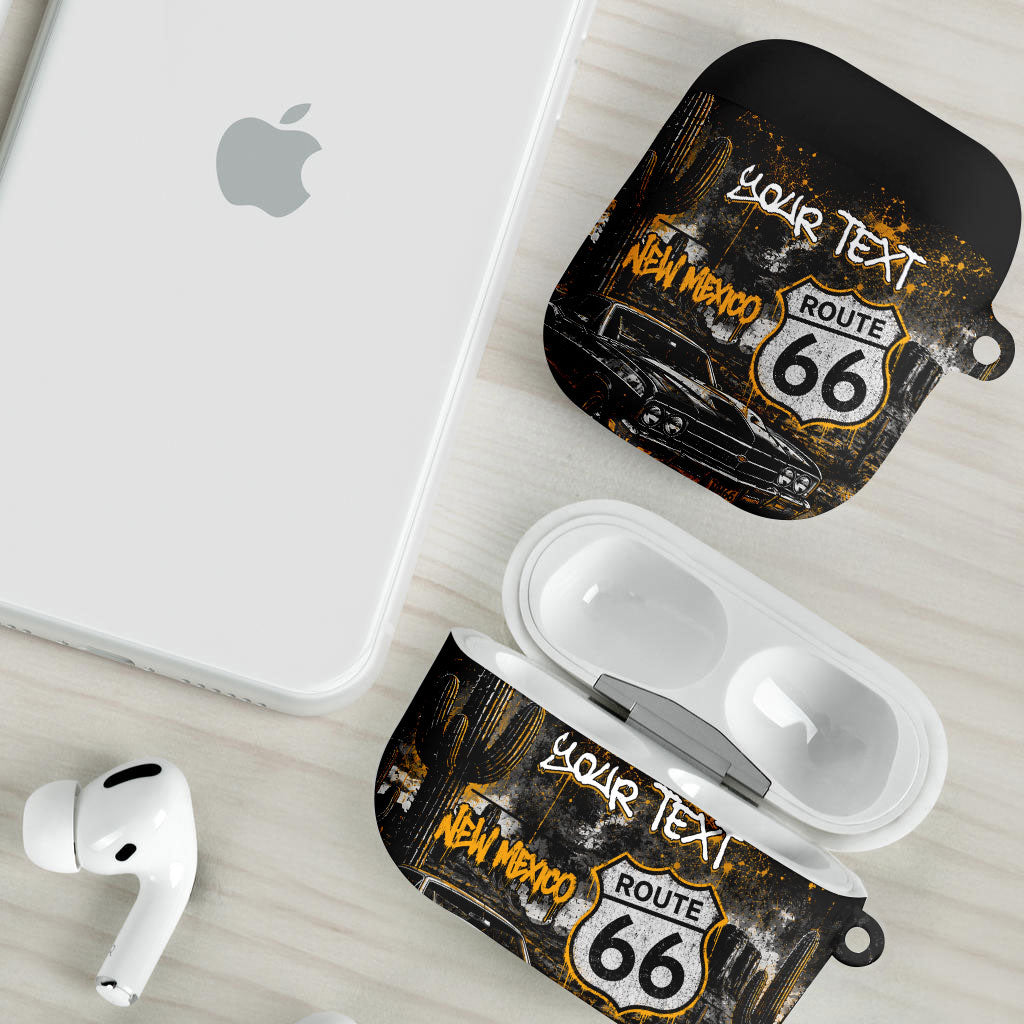 Personalized New Mexico Route 66 Classic Car AirPods Case Desert Cactus Grunge Paint Splatter Vintage Road Trip