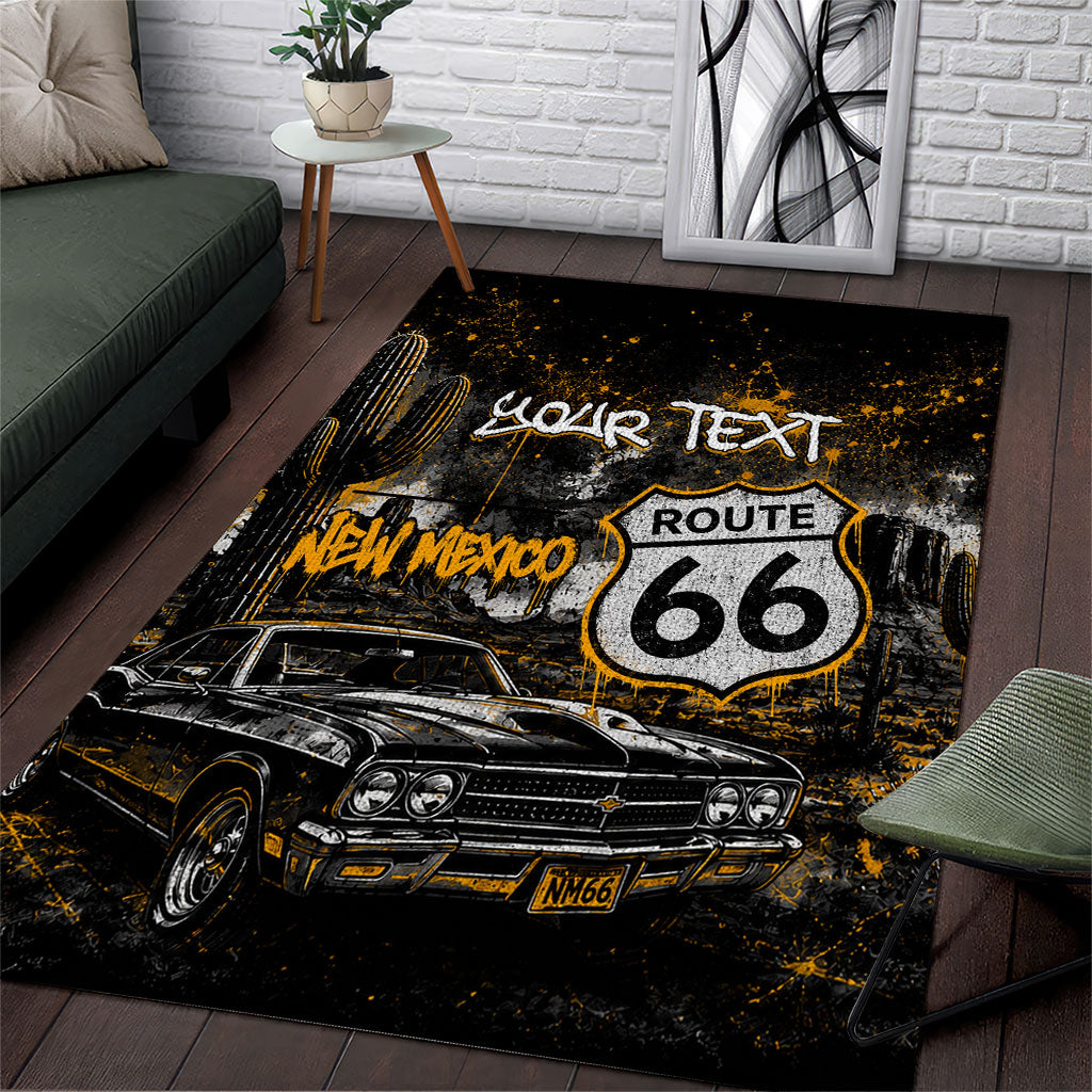 Personalized New Mexico Route 66 Classic Car Area Rug Desert Cactus Grunge Paint Splatter Vintage Road Trip