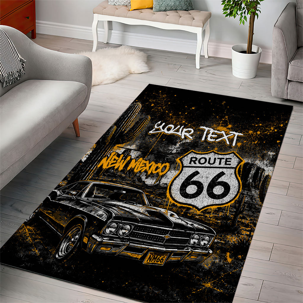 Personalized New Mexico Route 66 Classic Car Area Rug Desert Cactus Grunge Paint Splatter Vintage Road Trip
