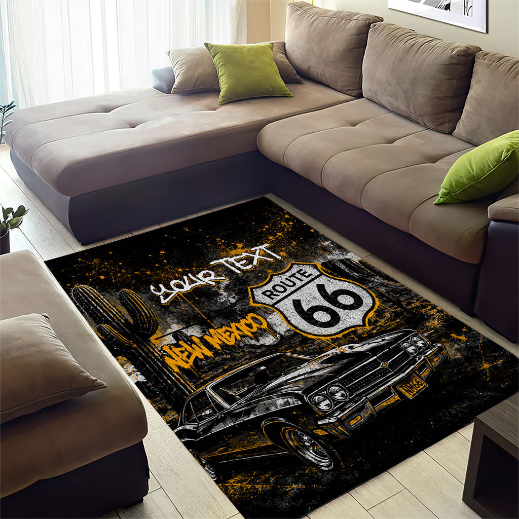 Personalized New Mexico Route 66 Classic Car Area Rug Desert Cactus Grunge Paint Splatter Vintage Road Trip