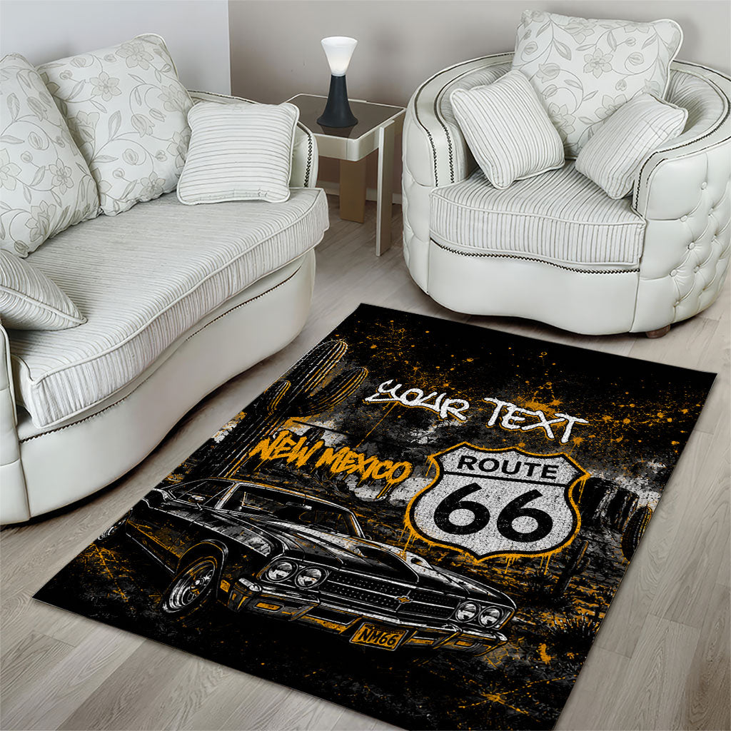 Personalized New Mexico Route 66 Classic Car Area Rug Desert Cactus Grunge Paint Splatter Vintage Road Trip