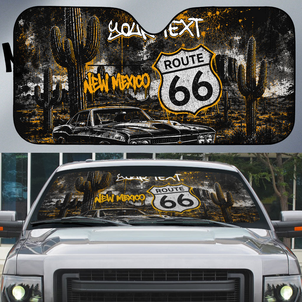 Personalized New Mexico Route 66 Classic Car Auto Sun Shade Desert Cactus Grunge Paint Splatter Vintage Road Trip