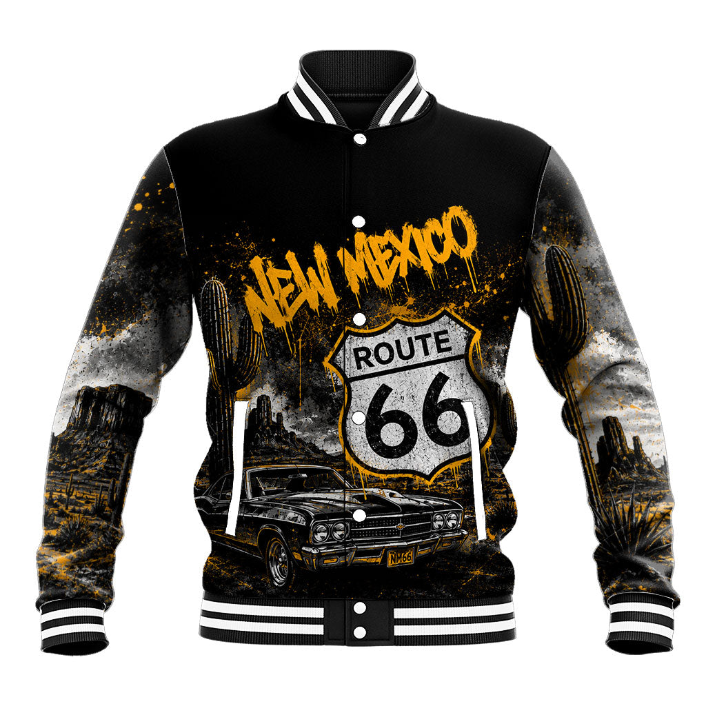 Personalized New Mexico Route 66 Classic Car Baseball Jacket Desert Cactus Grunge Paint Splatter Vintage Road Trip