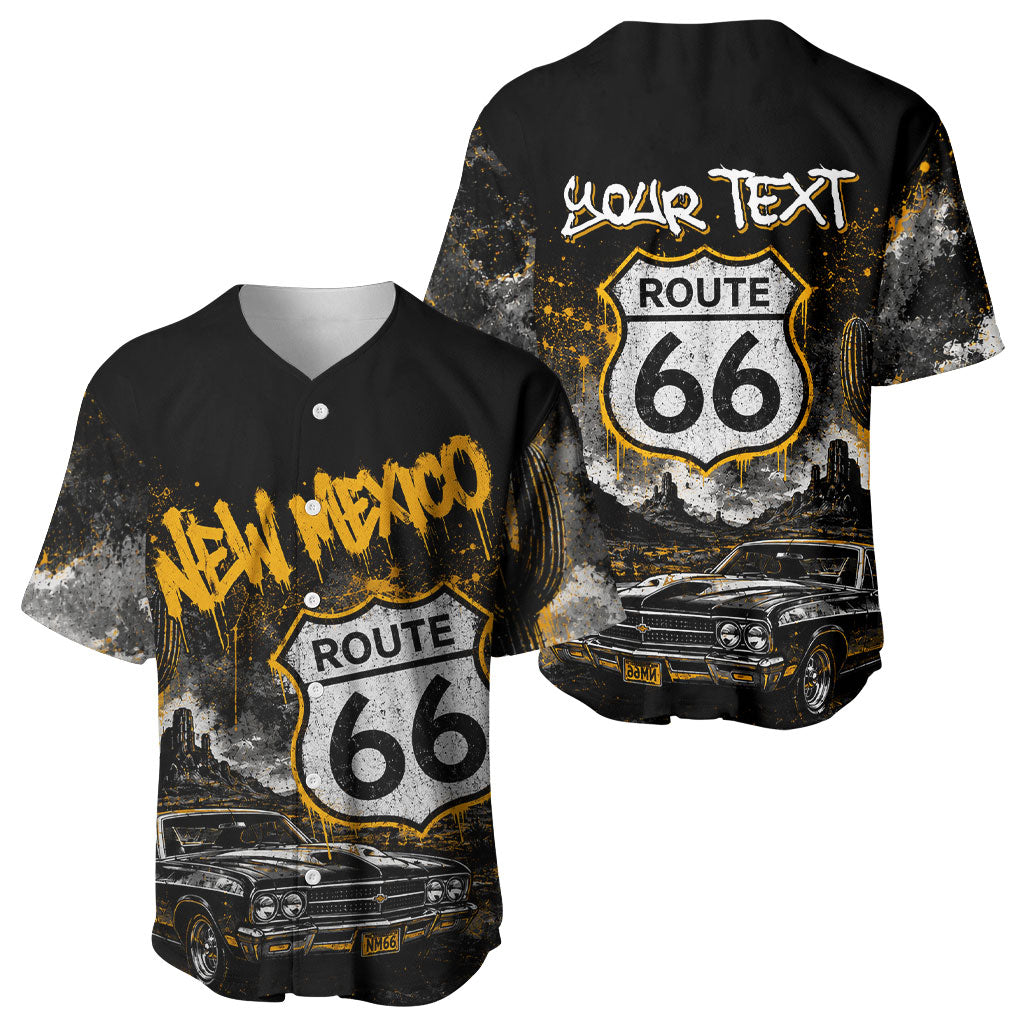 Personalized New Mexico Route 66 Classic Car Baseball Jersey Desert Cactus Grunge Paint Splatter Vintage Road Trip