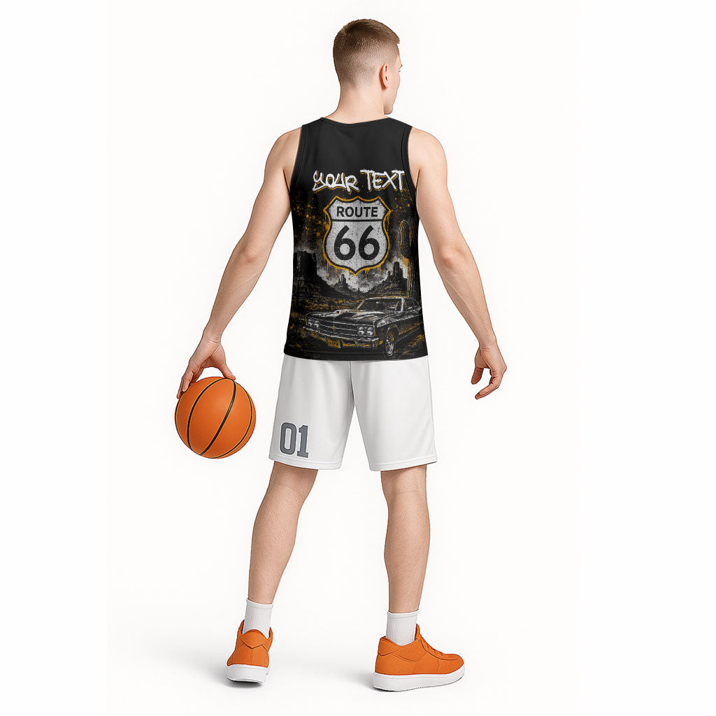 Personalized New Mexico Route 66 Classic Car Basketball Jersey Desert Cactus Grunge Paint Splatter Vintage Road Trip