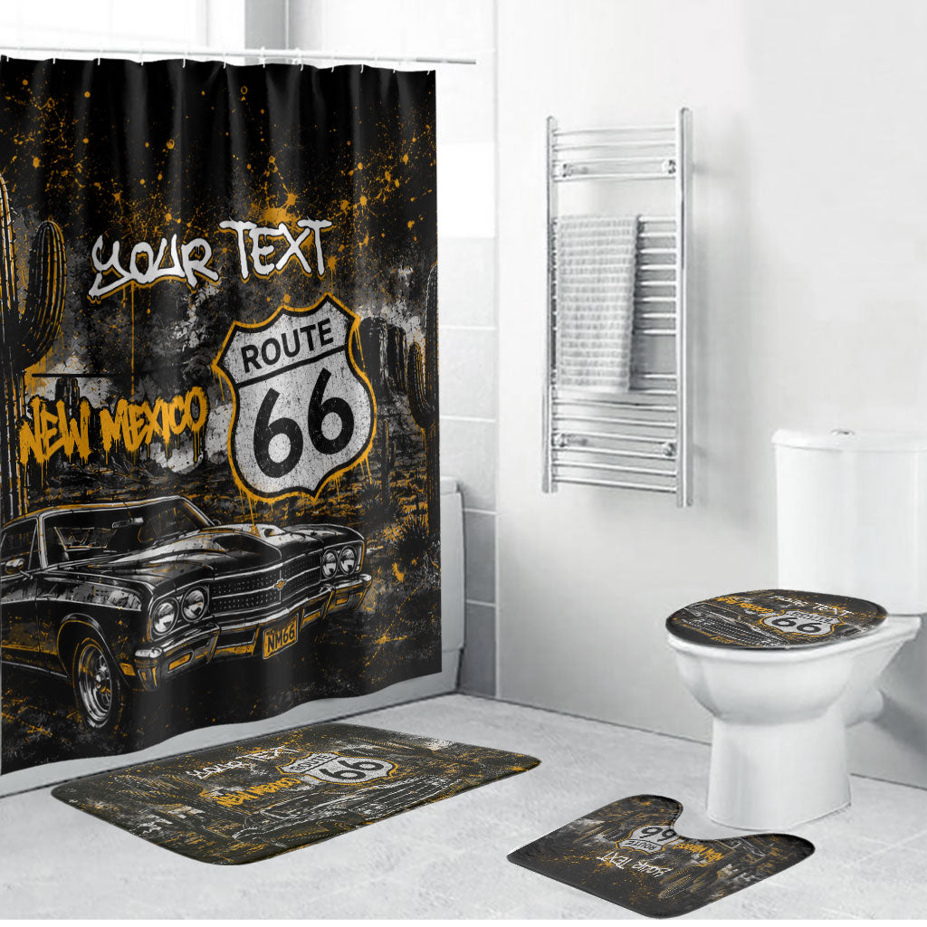 Personalized New Mexico Route 66 Classic Car Bathroom Set Desert Cactus Grunge Paint Splatter Vintage Road Trip