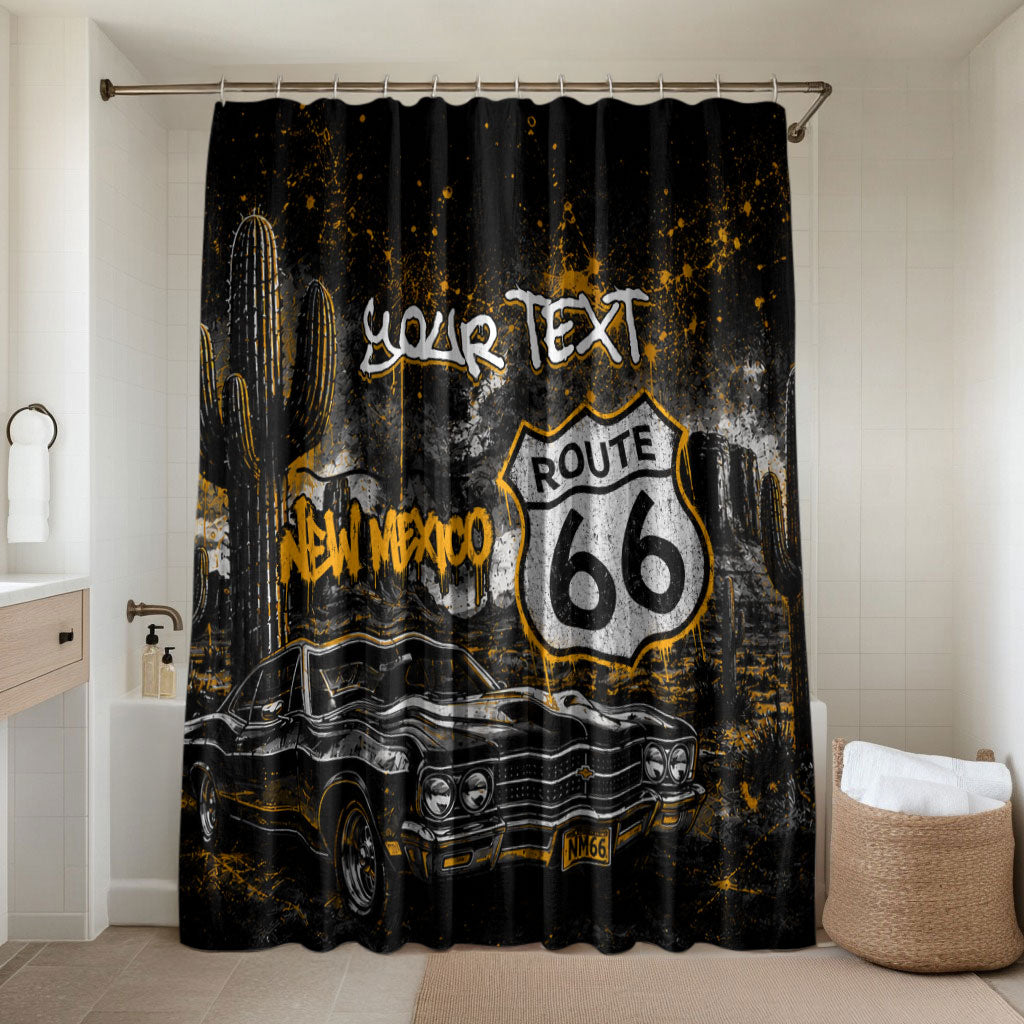 Personalized New Mexico Route 66 Classic Car Bathroom Set Desert Cactus Grunge Paint Splatter Vintage Road Trip