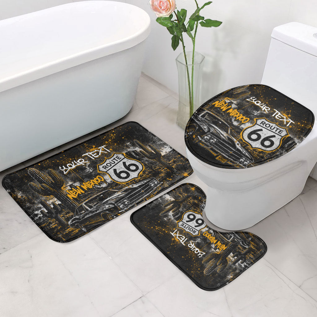 Personalized New Mexico Route 66 Classic Car Bathroom Set Desert Cactus Grunge Paint Splatter Vintage Road Trip