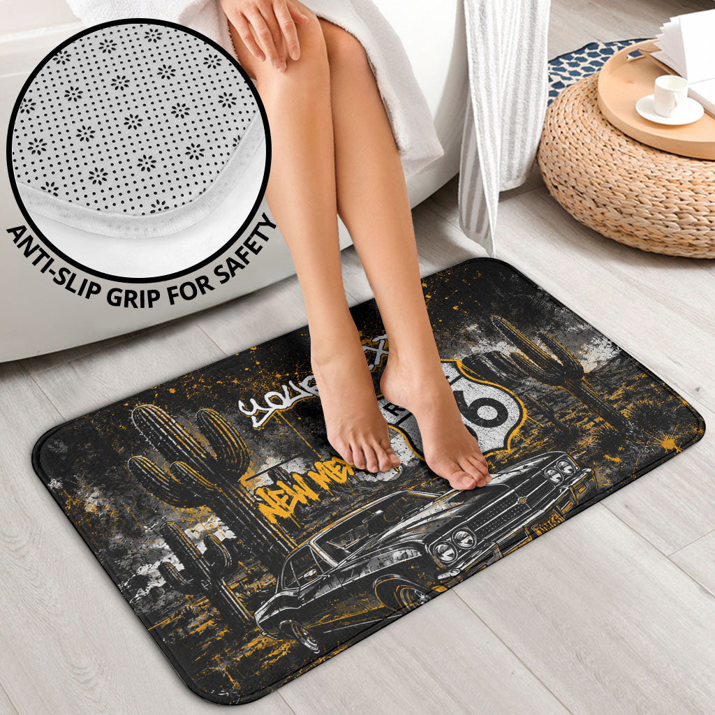 Personalized New Mexico Route 66 Classic Car Bathroom Set Desert Cactus Grunge Paint Splatter Vintage Road Trip