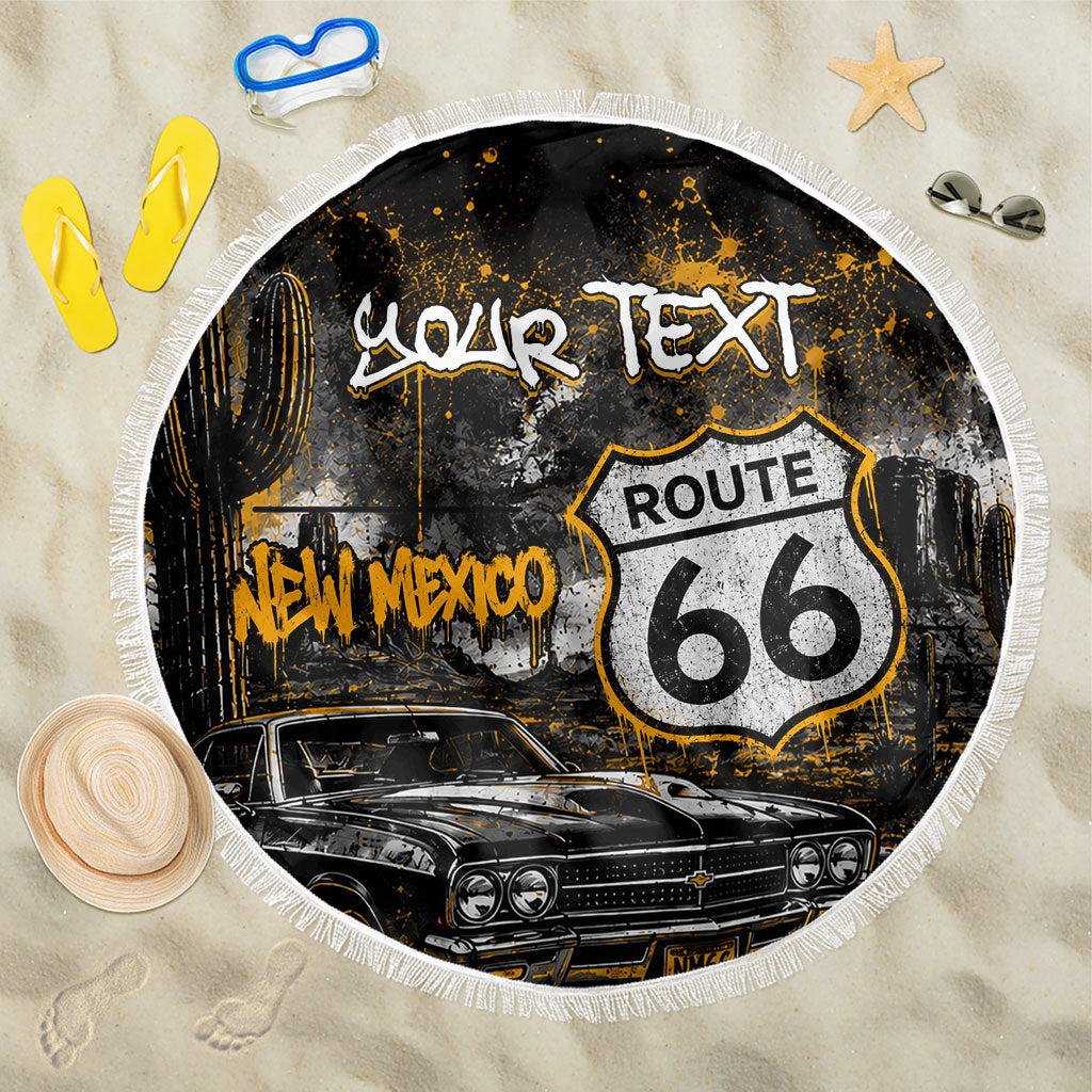 Personalized New Mexico Route 66 Classic Car Beach Blanket Desert Cactus Grunge Paint Splatter Vintage Road Trip